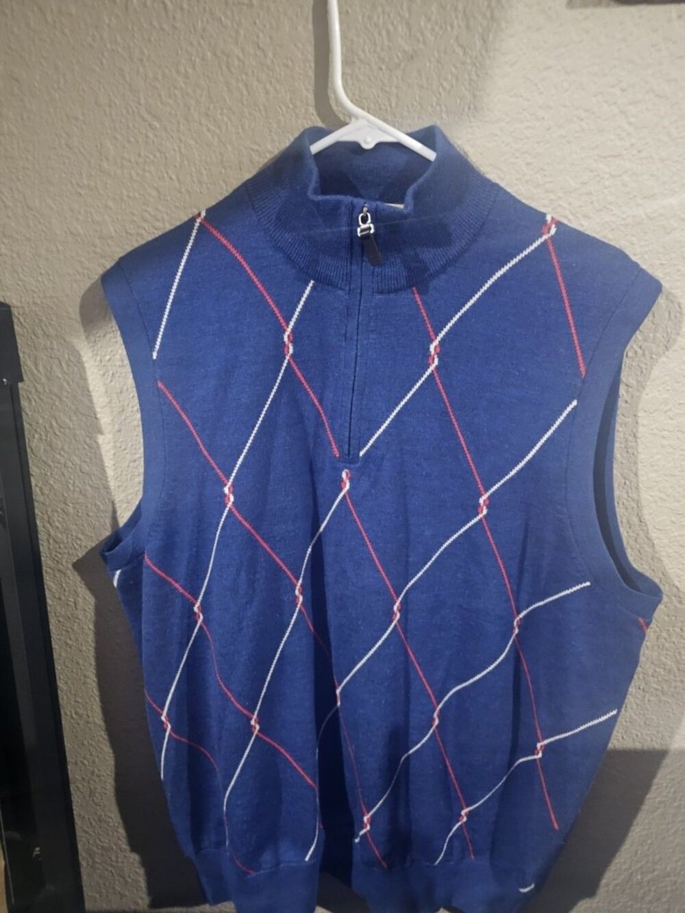 Fairway & Green Italian Merino Wool Blue Golf Sweater Vest Men's Large 1/4 Zip
